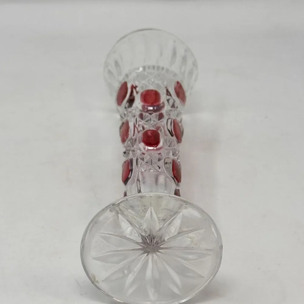 Vintage Lead Crystal Clear Bud Vase Ruby Red Flash Cut Glass Germany 8